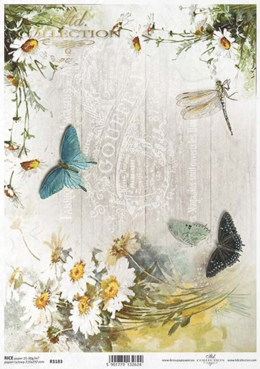 Butterfly & Daisies Rice Paper (R1183) - Decoupage Queen
