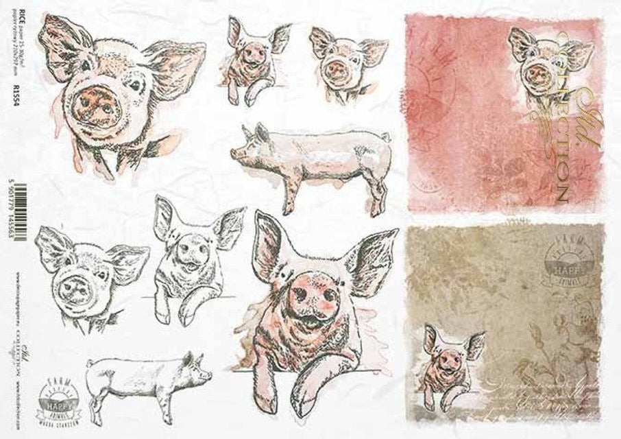 Pig Portraits (R1554) Rice Paper- Decoupage Queen
