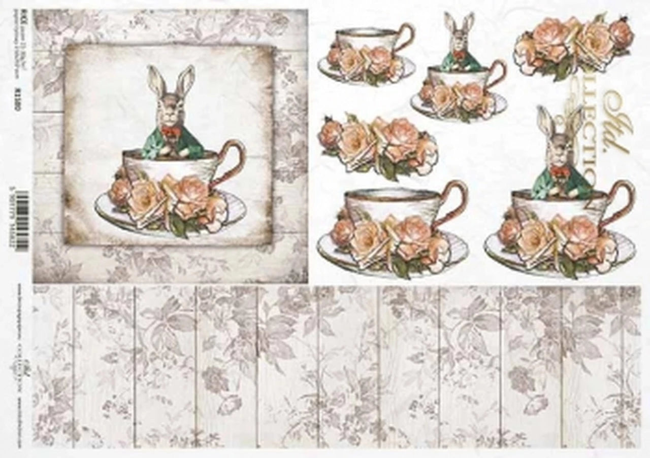 Teacup Bunny Rice Paper- Decoupage Queen
