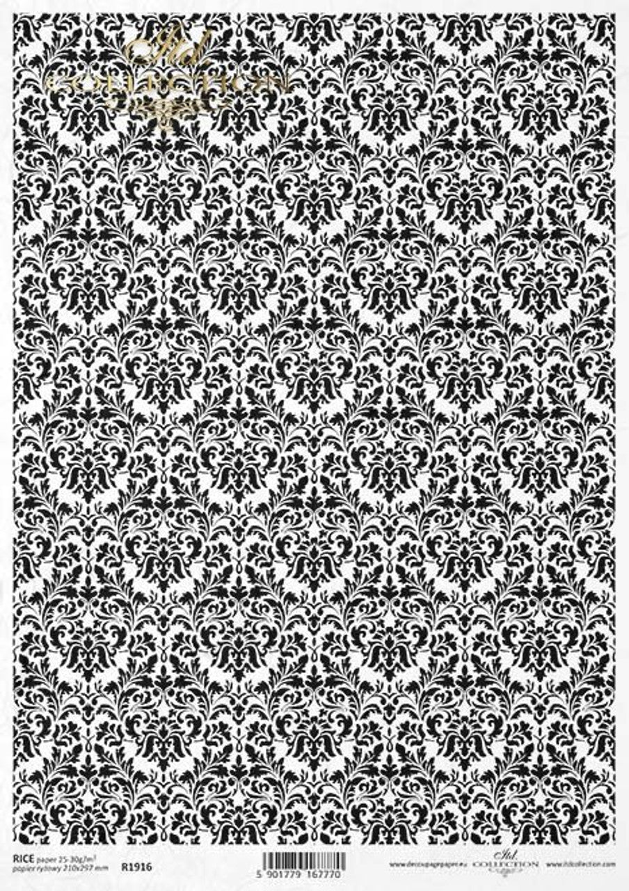 Black & White Damask Pattern Rice Paper (R1916) - Decoupage Queen