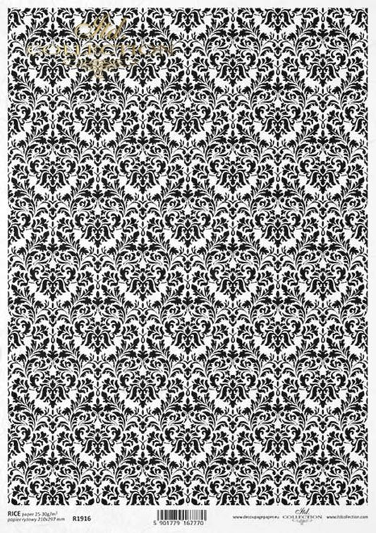 Black & White Damask Pattern Rice Paper (R1916) - ITD Collection