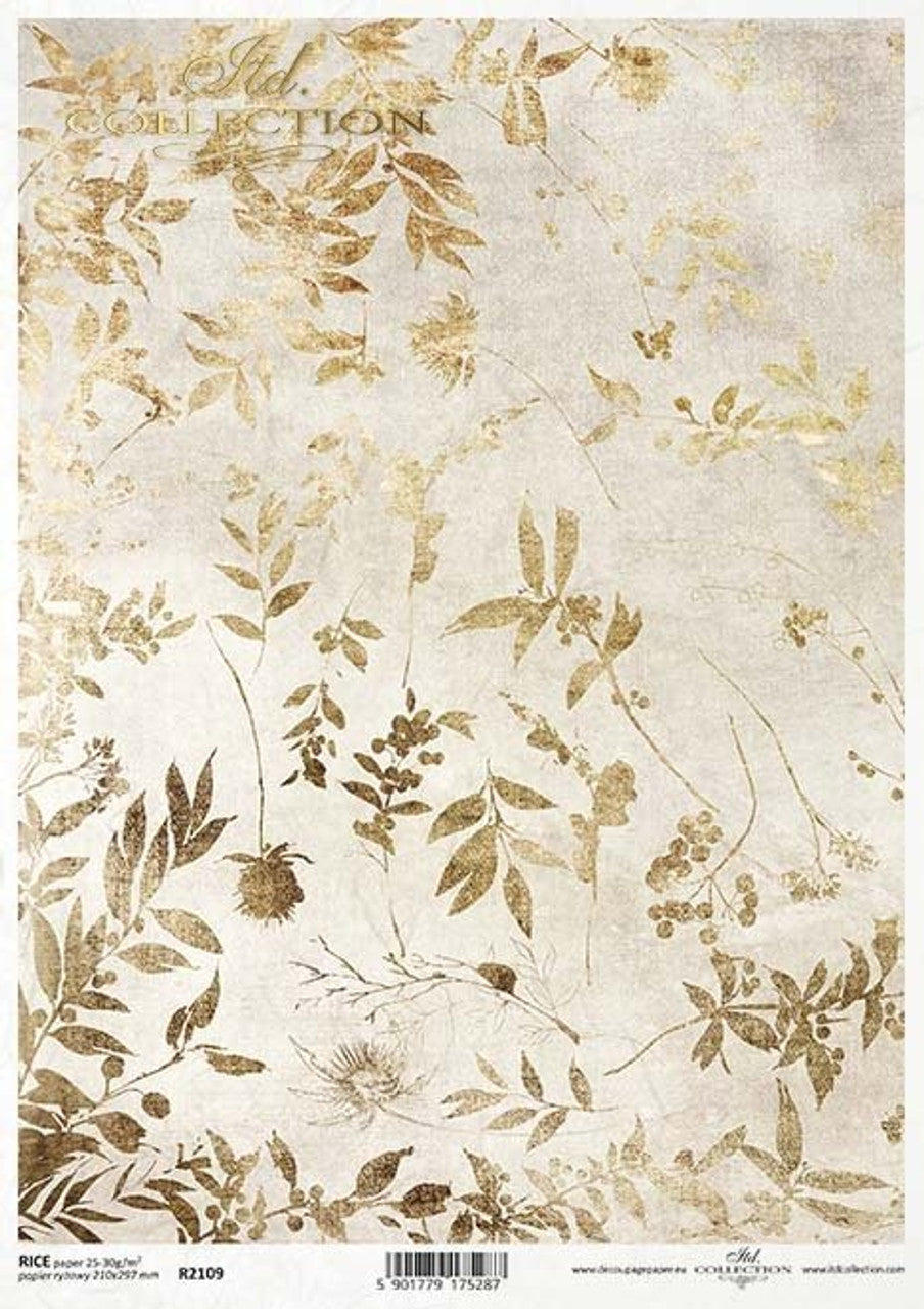 Gold Leaves on Ivory Rice Paper (R2109) - Decoupage Queen