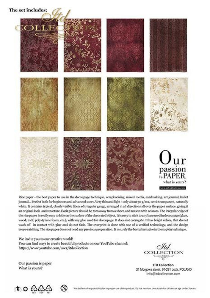 Vintage Tapestry Rice Paper Pack (11 Papers) -ITD Collection