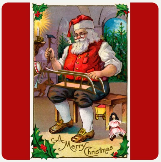 Vintage Santa in his Workshop Decoupage Tissue - Deborah Bucher Designs