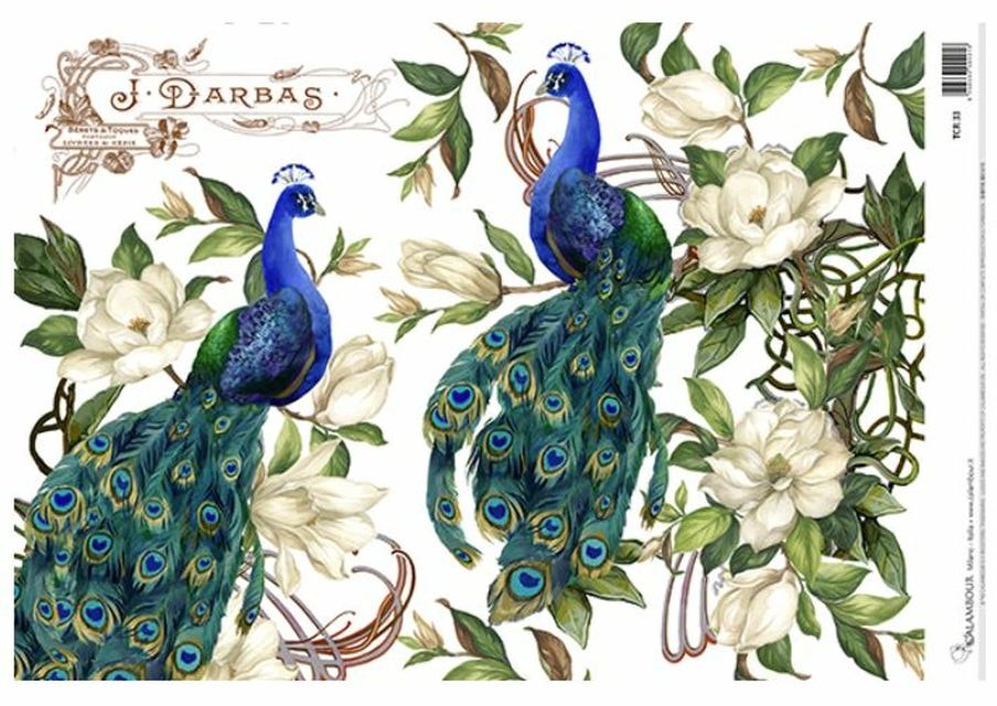 Blue Peacock Rice Paper - Decoupage Queen
