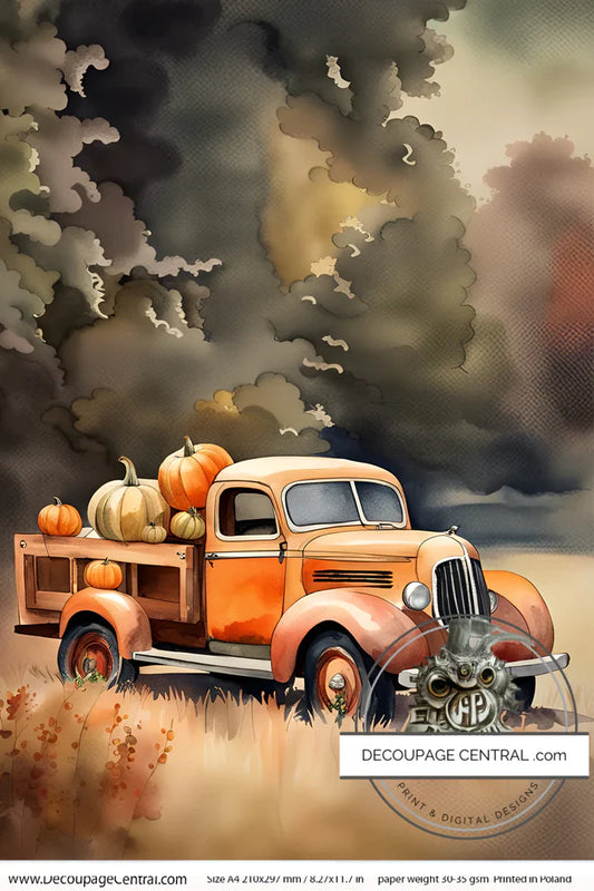 Farmers Market Fall Truck A4 Rice Paper - Decoupage Central
