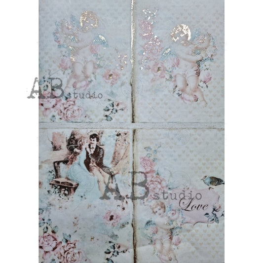 Gilded Blue & Pink Angels (#1027) Rice Paper- Decoupage Queen