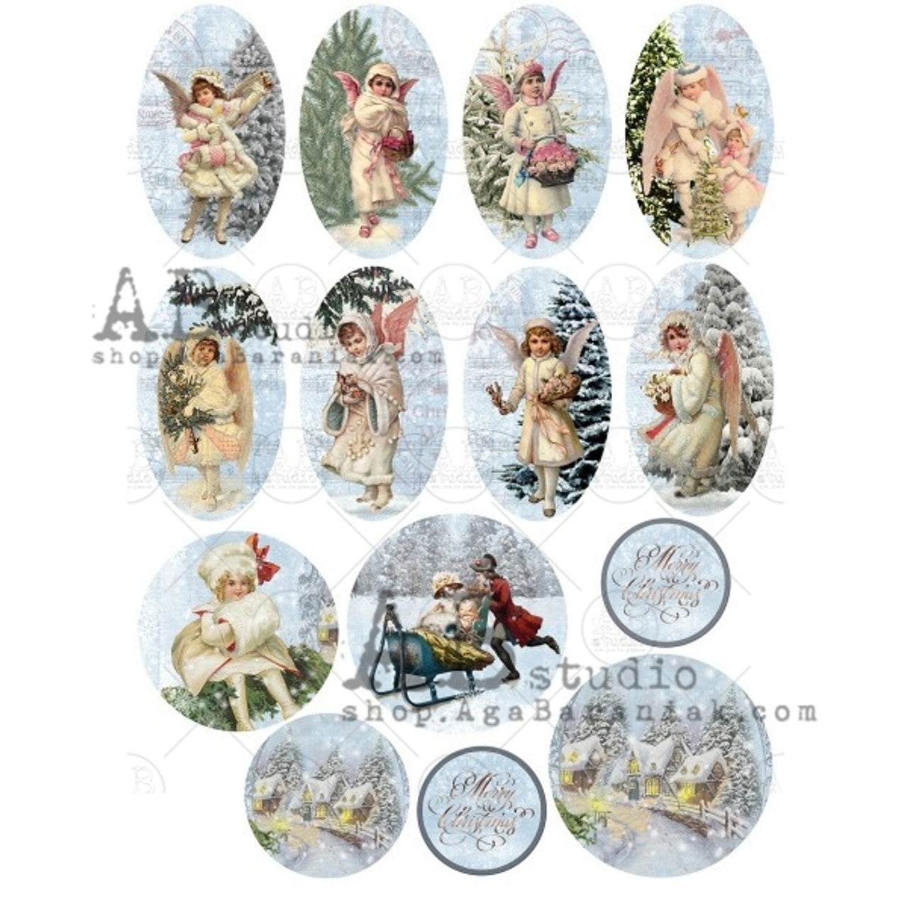 Shabby Winter Angel Ovals Rice Paper (#0453) - Decoupage Queen