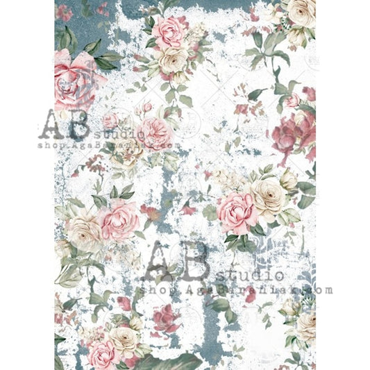 Blue & Pink Roses (#0523) Rice Paper- AB Studios