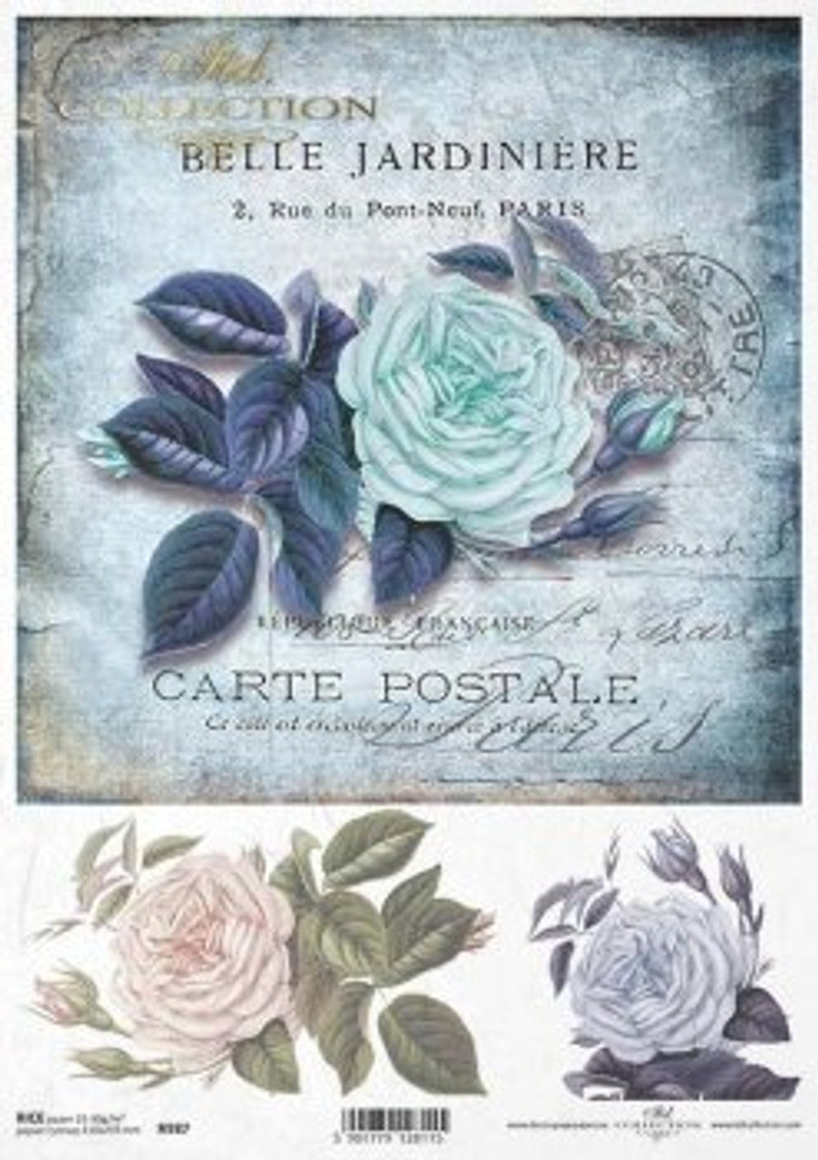 Blue Flower Postale Rice Paper- Decoupage Queen