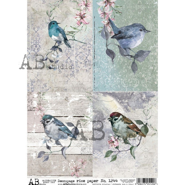 Watercolor Blue Birds Rice Paper (1244) - Decoupage Queen
