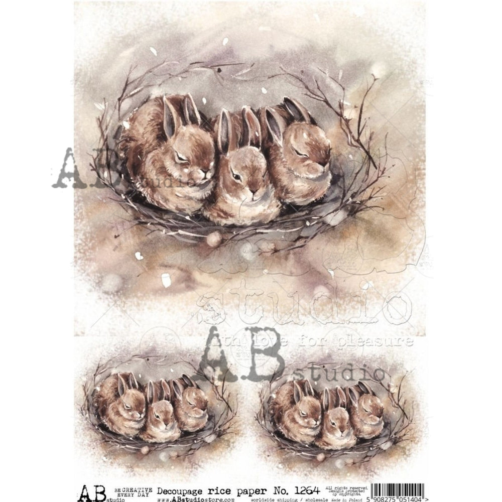 Sepia Nesting Bunnies Rice Paper (1264) - AB Studio