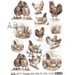 Sepia Hens & Roosters Rice Paper (1286) - AB Studio