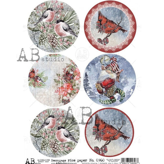 Bird Ornament Rounds (#0960) Rice Paper- AB Studios