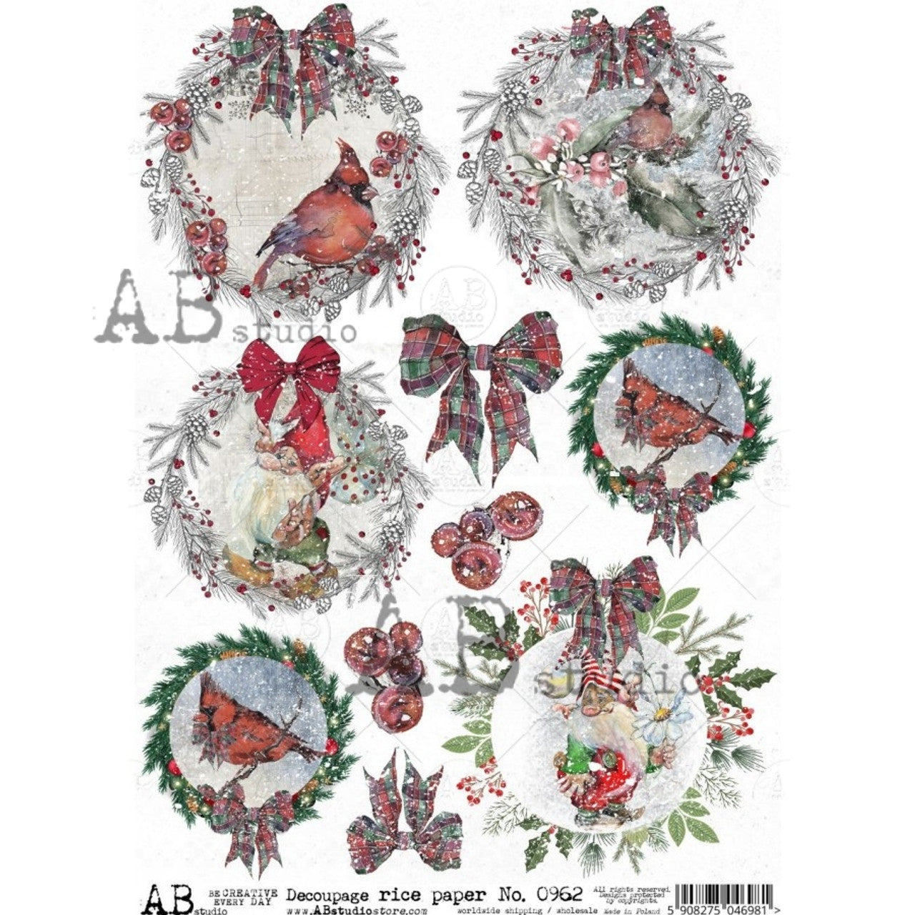 Ornaments & Bows (#0962) Rice Paper- Decoupage Queen