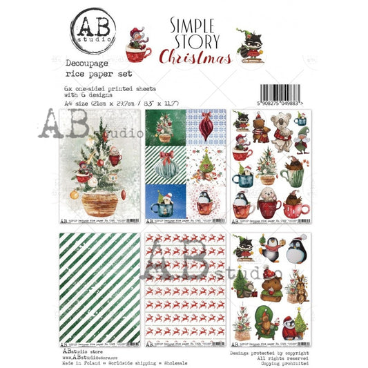 A Simple Story Christmas Rice Paper, 6 Pack - AB Studios