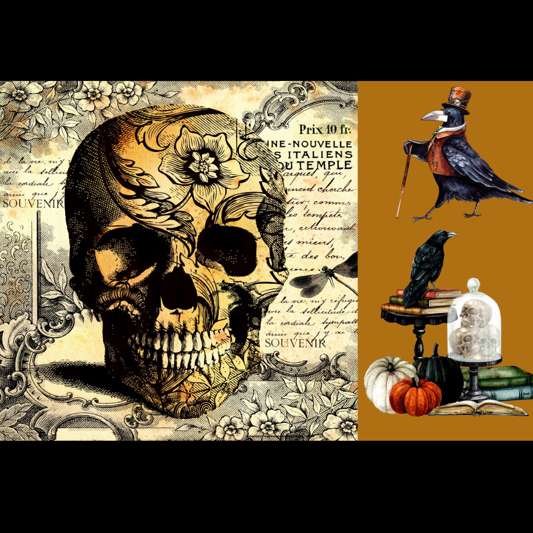 Halloween Sugar Skulls & Crows Decoupage Tissue - Deborah Bucher Designs