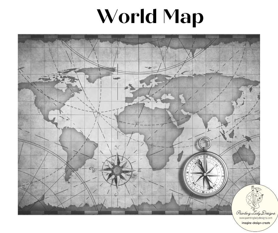 World Map Decoupage Paper - Painting Lady Designs